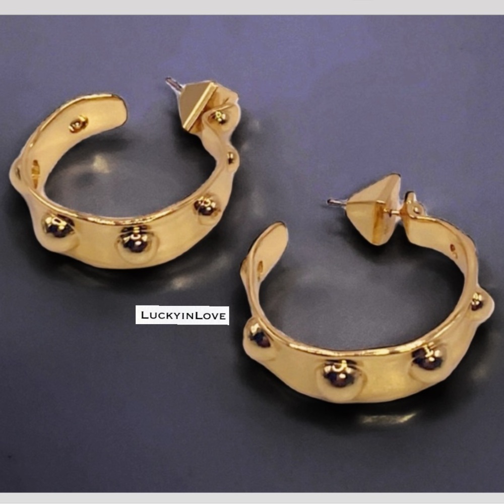 ALEXIS BITTAR• Gold Byzantine Sculpted Raised Repoussé Molten Dots Hoop Earrings - Picture 9 of 13